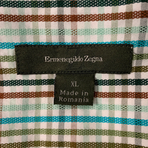 ERMENEGILDO ZEGNA Size XL Multi-Color Checkered Cotton Long Sleeve Shirt