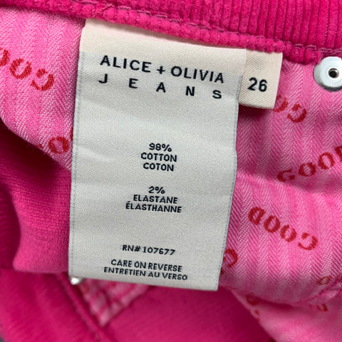 ALICE + OLIVIA Size 26 Pink Cotton Corduroy Jean Cut Casual Pants