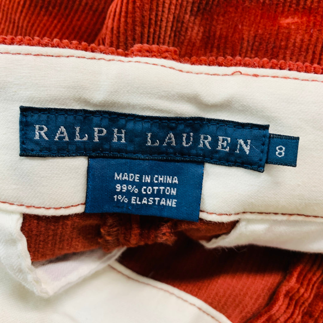 RALPH LAUREN Size 8 Navy Cotton Elastane Patchwork Suede Casual Pants