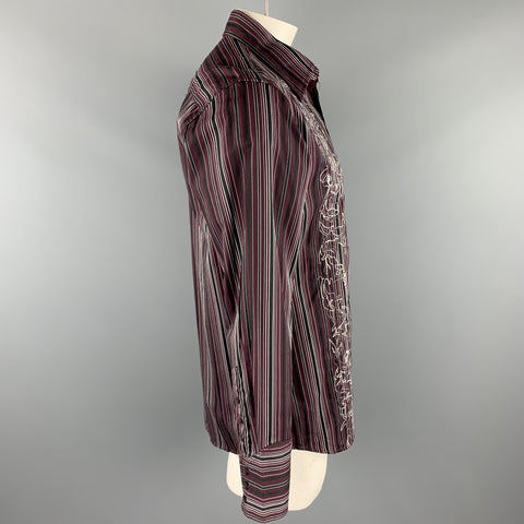 TWO A.M. Size L Burgundy Stripe Cotton Button Up Long Sleeve Shirt