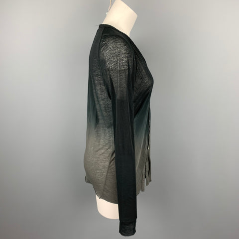 THE VIRIDI-ANNE Size S Grey Ombre Cotton Asymmetrical Cardigan
