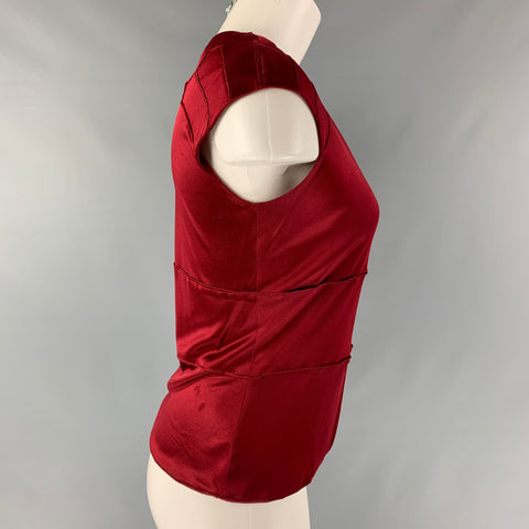 YVES SAINT LAURENT RIVE GAUCHE Size M Burgundy Viscose Solid Cap Sleeves Dress Top