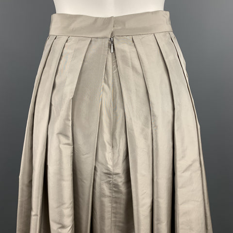 OSCAR DE LA RENTA Size 6 Taupe Silk Taffeta Pleated Ball Skirt