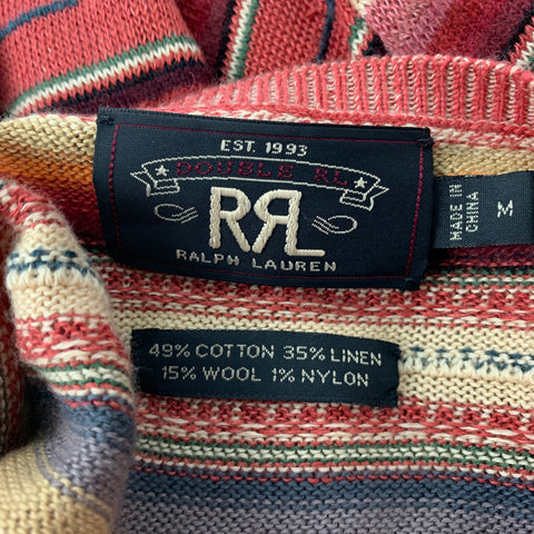 RRL by RALPH LAUREN Size M Multi-Color Knitted Cotton Blend Buttoned Pullover