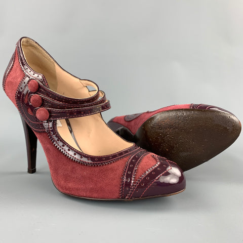POUR LA VICTOIRE Escarpins Maryjane en cuir verni bicolore bordeaux taille 9