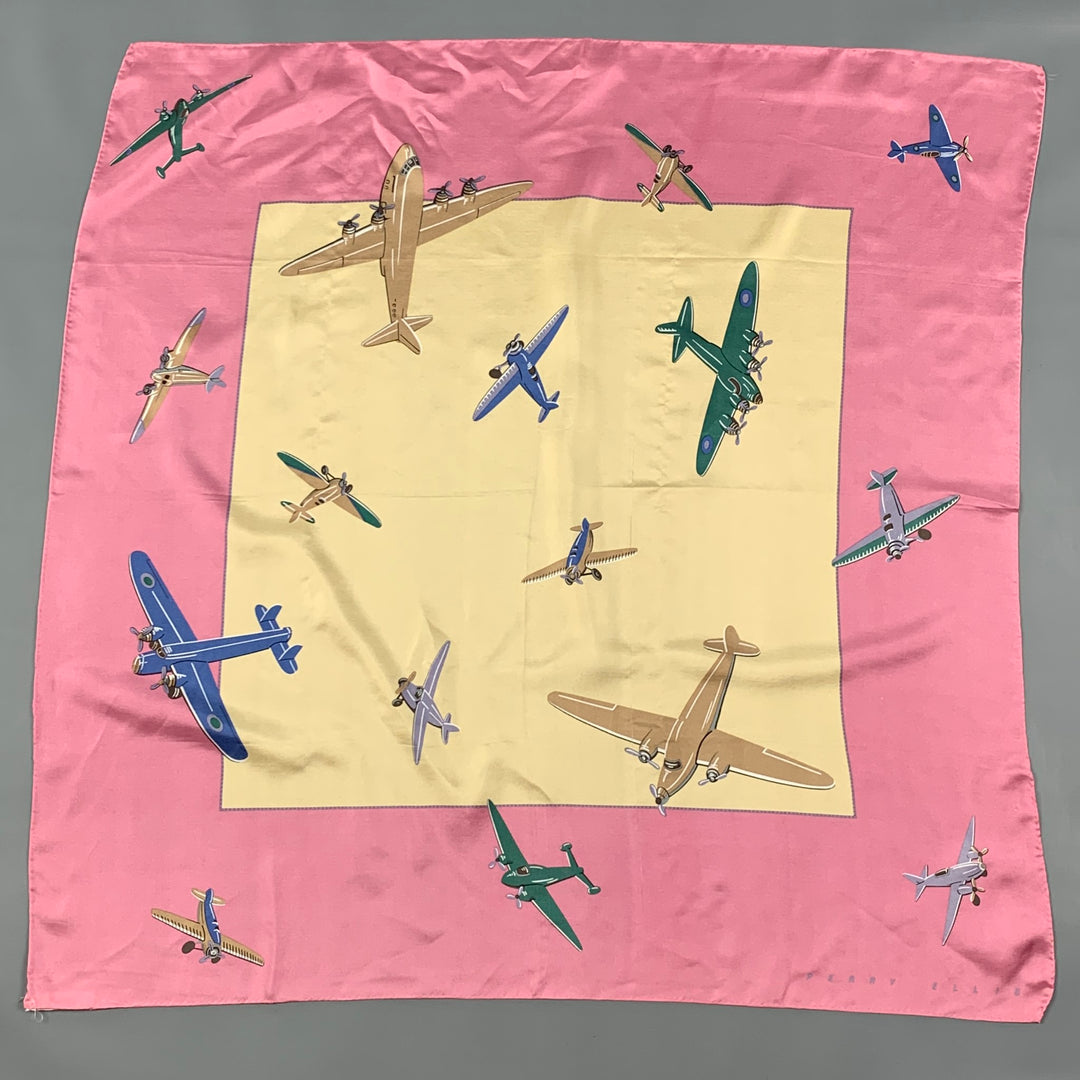 PERRY ELLIS Pink Beige Plane Print Silk Scarf