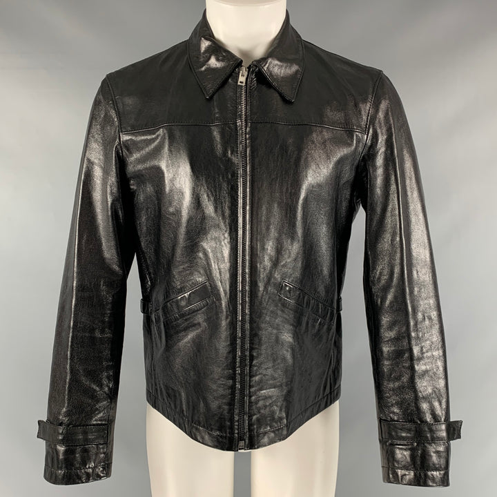 MIU MIU Size 40 Black Solid Leather Zip Up Jacket