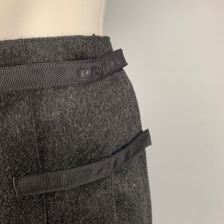 PRADA Size 2 Charcoal Virgin Wool Pleated Mini Skirt