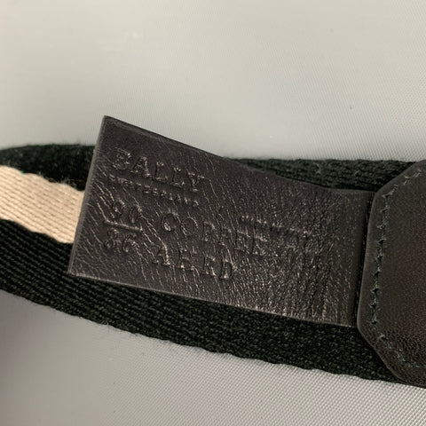 BALLY Size 36 Black White Fabric Double Ring Belt
