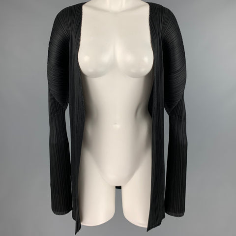 ISSEY MIYAKE Taille M Cardigan plissé noir ouvert sur le devant - Femme