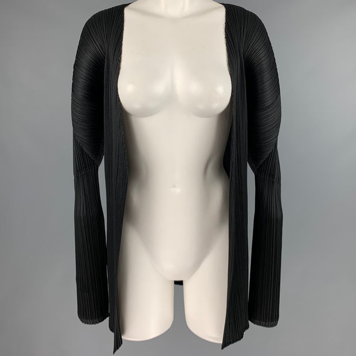 ISSEY MIYAKE Size M Black Pleated Open Front Cardigan - Womens