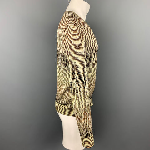 MISSONI Size L Beige & Brown Zig Zag Wool Blend V-Neck Sweater