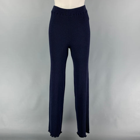 THE ROW Size S Navy Cotton Silk Ribbed Elastic Waistband Casual Pants