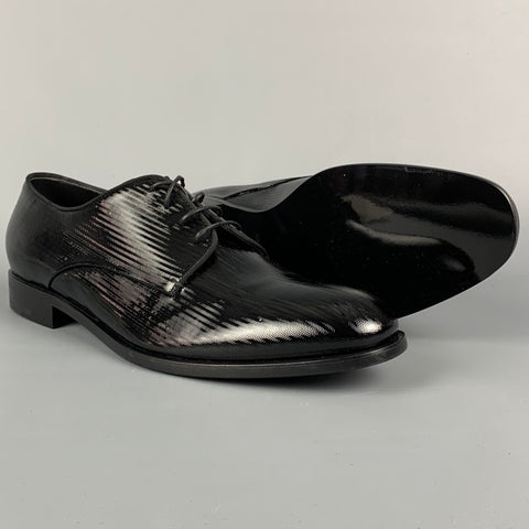 GIORGIO ARMANI Size 10 Black Herringbone Leather Lace Up Shoes