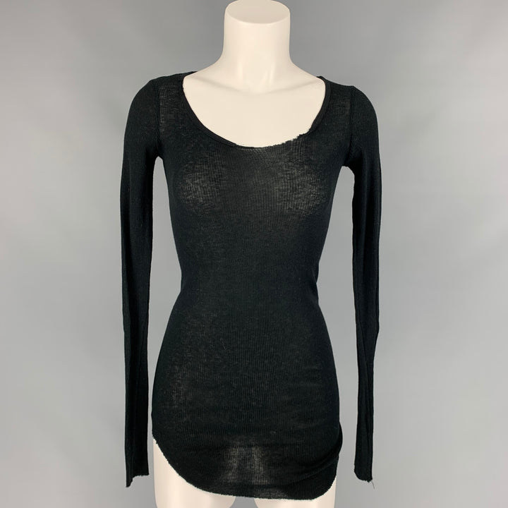 MANIAC CORP Size 1 Black Ribbed Cotton / Cashmere Scoop Neck T-Shirt
