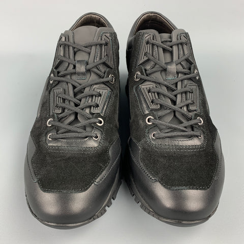 LANVIN Size 10 Black Mixed Materials Nylon Lace Up Sneakers