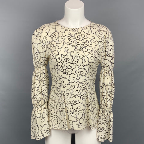 ALEXA CHUNG Taille 6 Blouse péplum en viscose abstraite blanche et noire