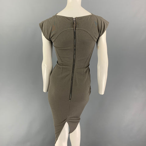 RICK OWENS Size 2 Moss Cotton Blend Textured Cap Sleeves Dress