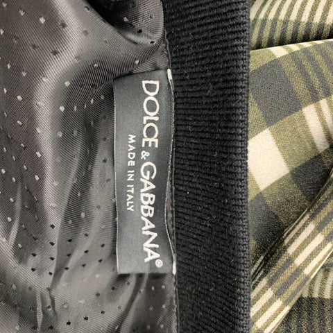 DOLCE & GABBANA Size S Olive Green Plaid Viscose Cotton Bomber Jacket