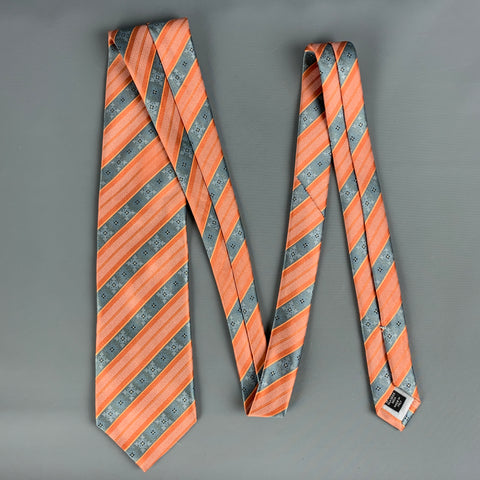 ERMENEGILDO ZEGNA Orange Grey Diagonal Stripe Silk Tie