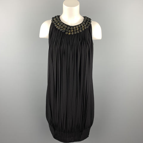 PAUL SMITH Black Label Taille 4 Robe droite en soie plissée noire