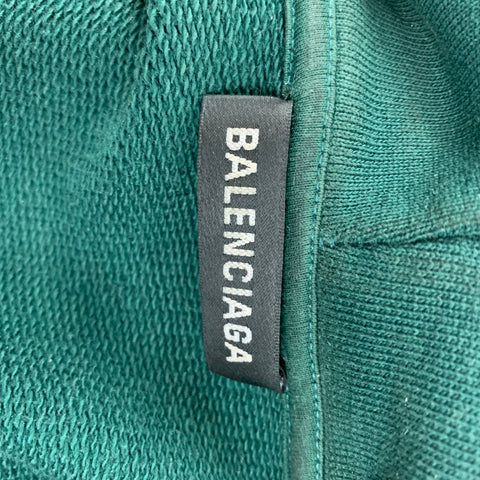 BALENCIAGA Size L Green Logo Cotton Hoodie Sweatshirt