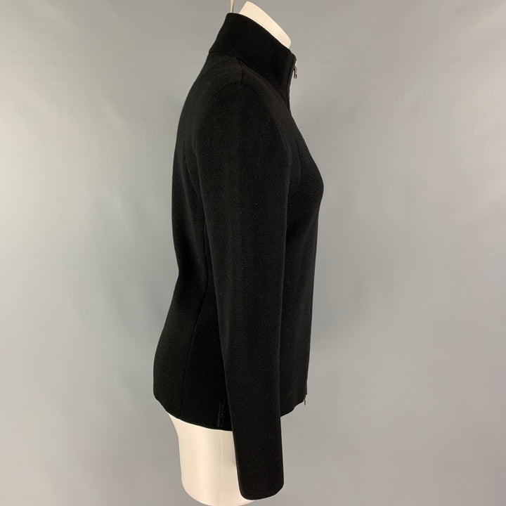 PRADA Taille M Veste zippée en laine noire tricotée