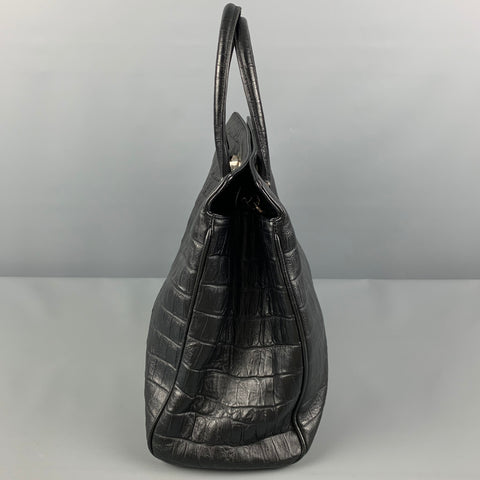 SAINT LAURENT Black Embossed Alligator Tote Handbag