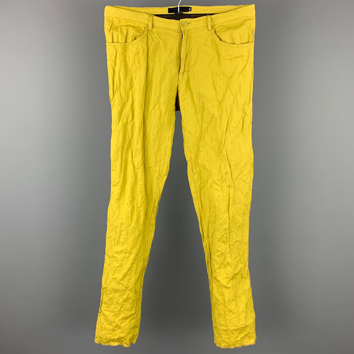 GIGLI Size 30 Chartreuse Wrinkled Cotton Blend Zip Fly Casual Pants