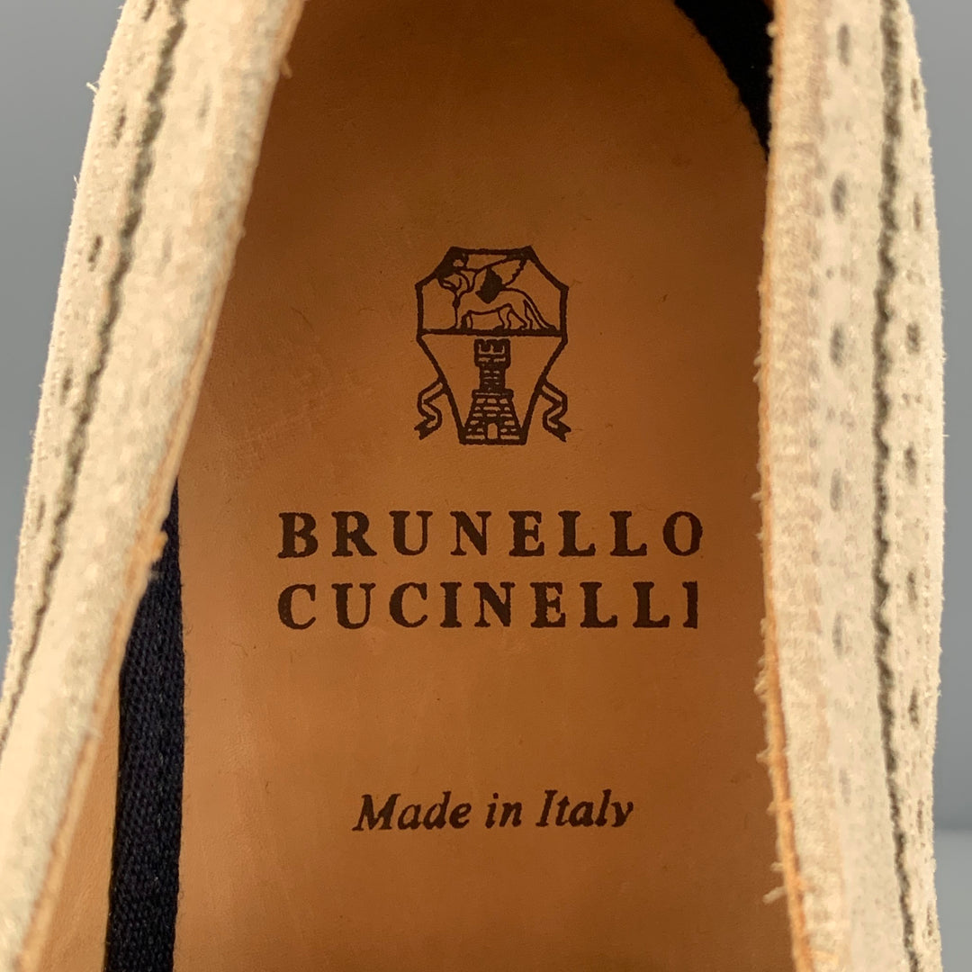 BRUNELLO CUCINELLI Size 9.5 Beige Brown Wingtip Brogue Lace Up Shoes