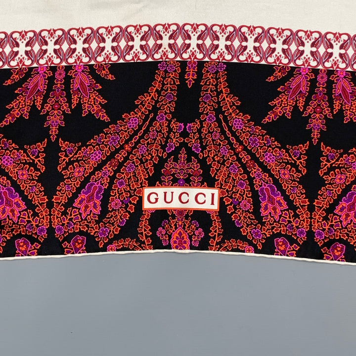 GUCCI Multi-Color Cream Center Floral Silk Scarf