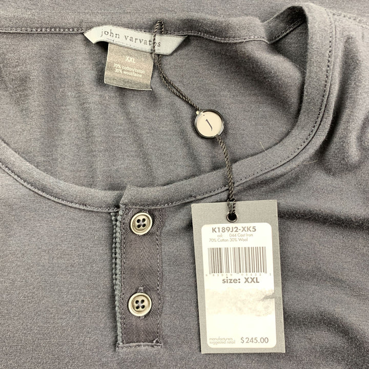JOHN VARVATOS Size XXL Charcoal Solid Cotton / Wool Henley Henley Shirt