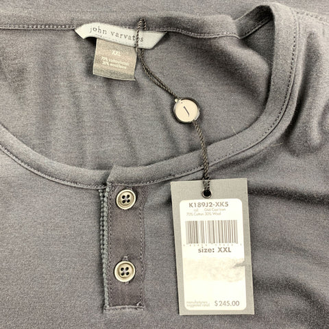JOHN VARVATOS Size XXL Charcoal Solid Cotton / Wool Henley Henley Shirt