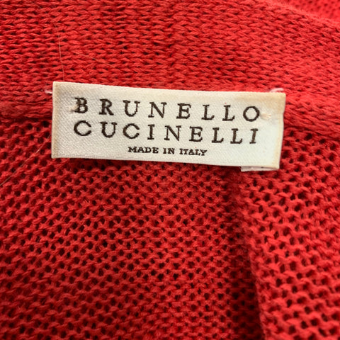 BRUNELLO CUCINELLI Size S Red White Cotton Stripe V Neck Cardigan