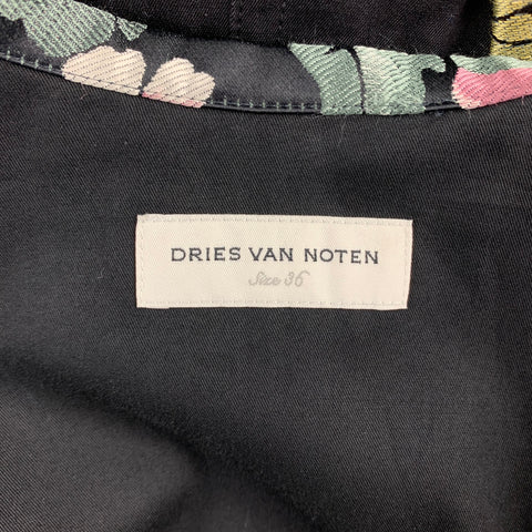 DRIES VAN NOTEN Size 6 Black & Multi-Color Silk / Polyester Belted Coat