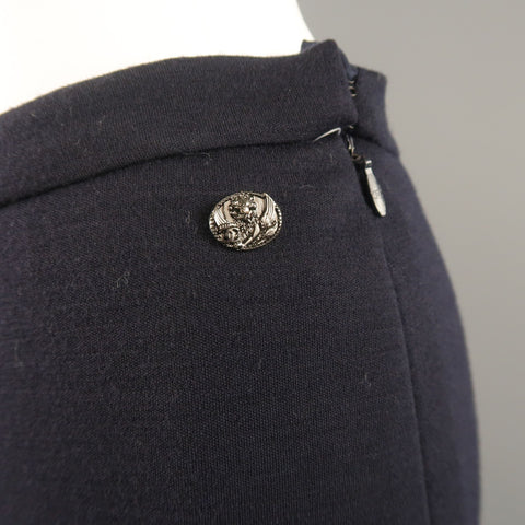 CHANEL Talla 10 / FR 42 Jersey de lana azul marino Pantalón ancho con forro de seda