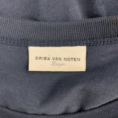 DRIES VAN NOTEN Size L Navy Jersey Cotton Rhinestone T-Shirt