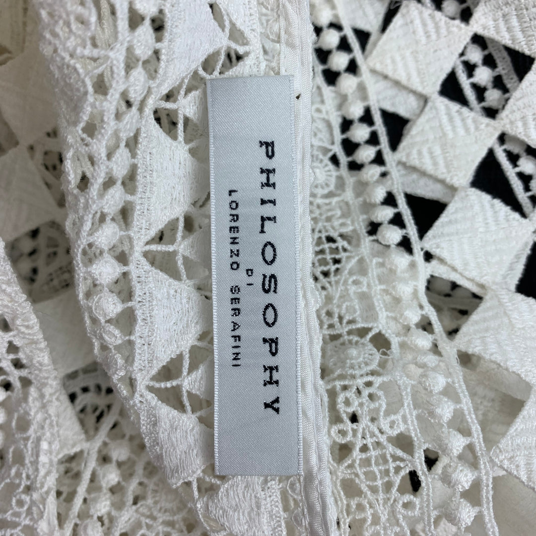 PHILOSOPHY Size 2 White Cotton Crochet Cropped Blouse