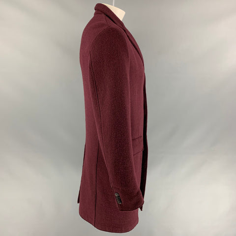 BARENA Taille 42 Manteau boutonné en laine texturée / polyamide bordeaux