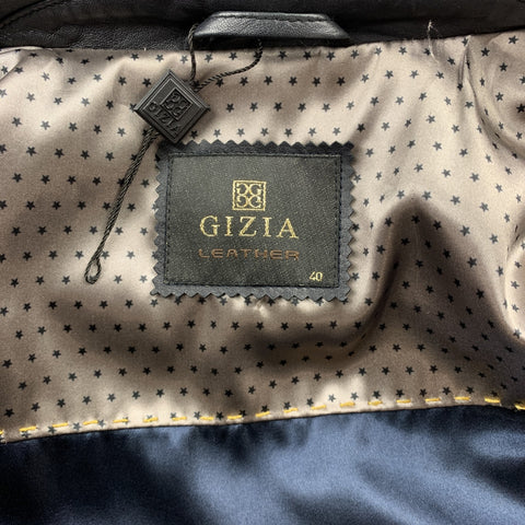 GIZIA Size 4 Navy Leather Zip Fly Motorcycle Jacket