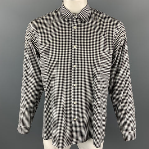 PRADA Size XL Black & White Checkered Cotton Long Sleeve Shirt