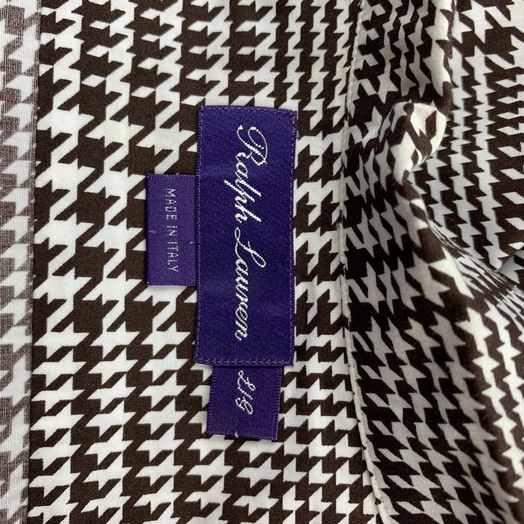 RALPH LAUREN Purple Label Size L White & Brown Houndstooth Cotton Button Up Long Sleeve Shirt