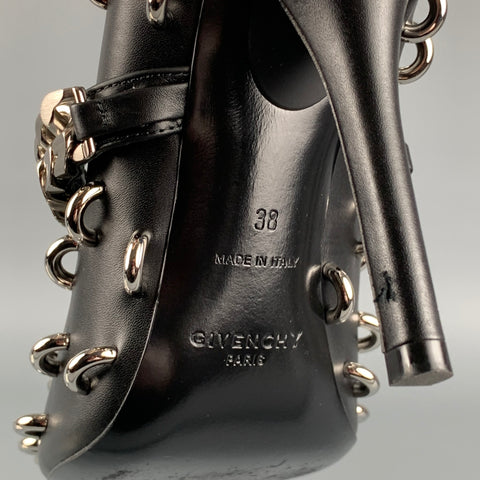 GIVENCHY Size 8 Black Silver Leather Chain Mary Jane Pumps