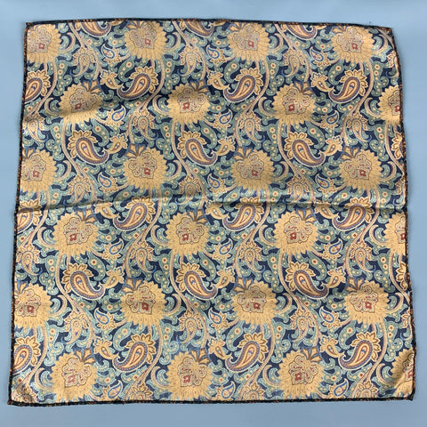 ALLEA Black Beige Olive Paisley Silk Pocket Square
