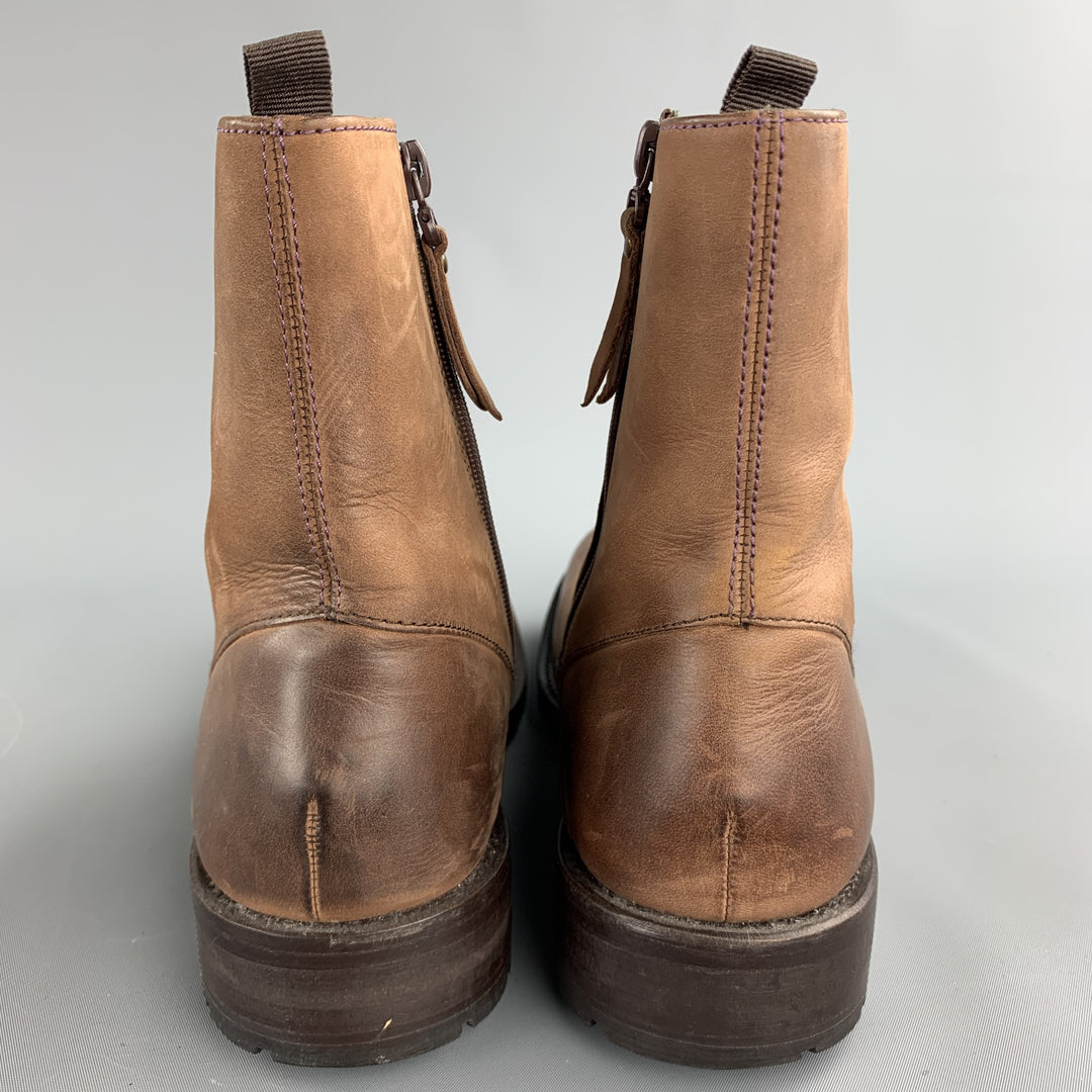 TED BAKER Size 7 Tan Antique Leather Side Zipper Boots