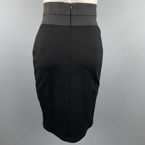 AKRIS Size 6 Black Stretch Elastic Waistband Pencil Skirt