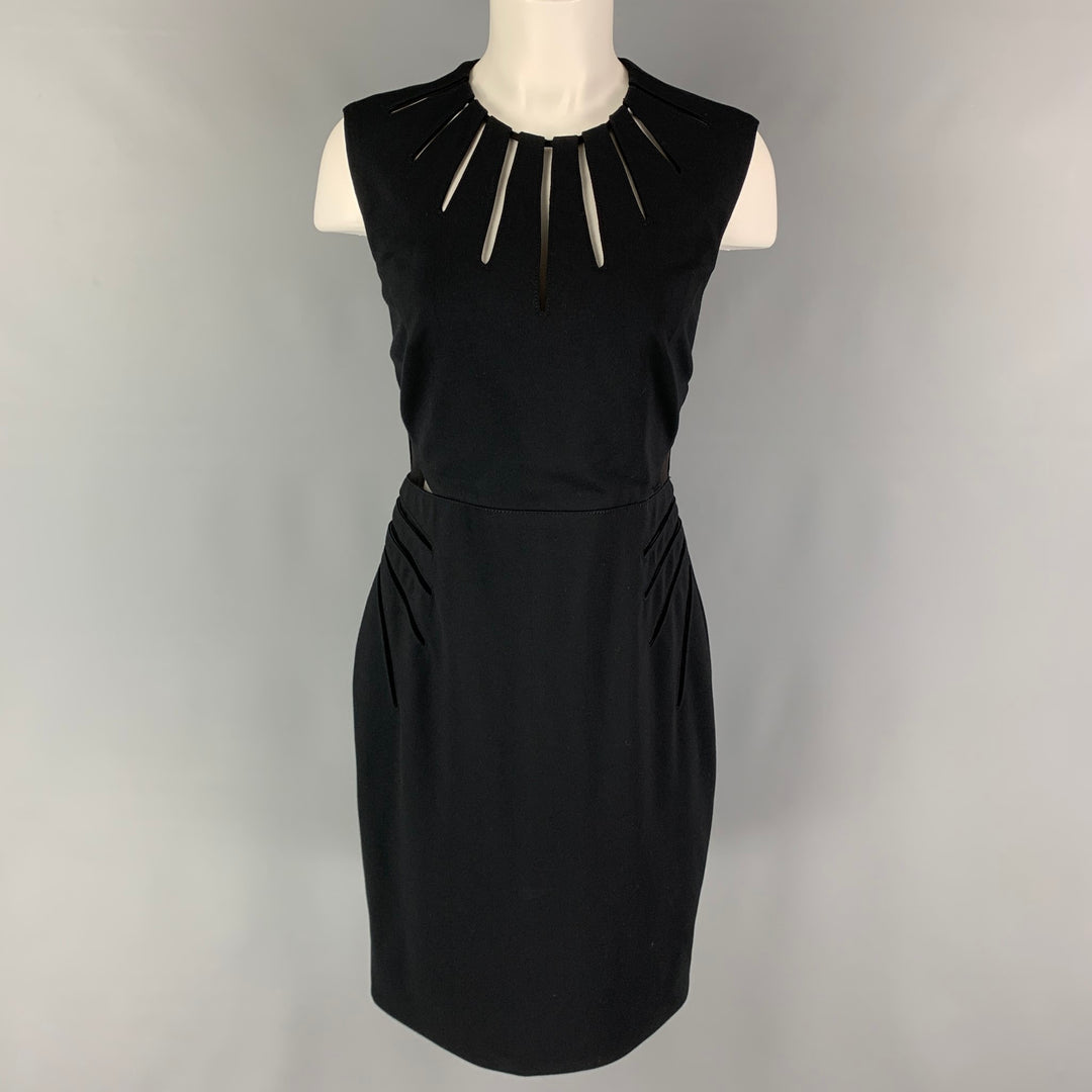 CATHERINE DEANE Size 8 Black Rayon Blend Cut Out Sleeveless Below Knee Dress CATHERINE DEANE Size 8 Black Rayon Blend Cut Out Sleeveless Below Knee Dress