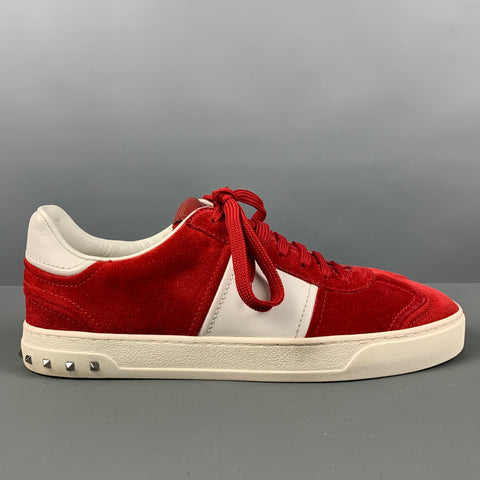 VALENTINO 'City Planet Rockstud'  Size 8 Red White Studded Suede Sneakers