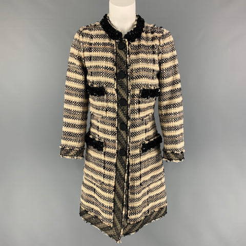 MARC JACOBS Taille 4 Manteau sans col en tweed de laine noir beige
