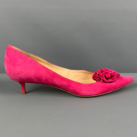 BUTTER Zapatos de tacón tipo gatito con flores de ante fucsia talla 9.5